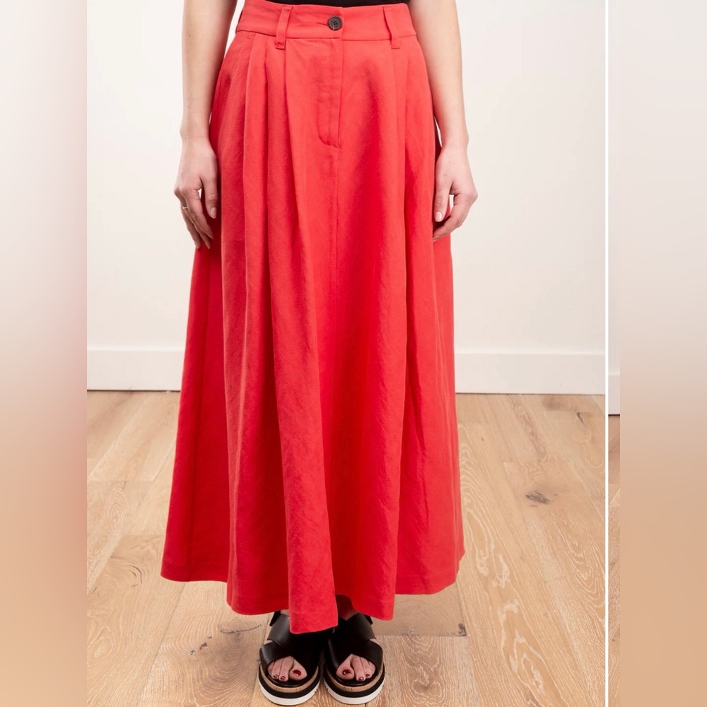 Mara Hoffman Tulay Skirt Orange Pleated High Waist Button Front Size 6 NWT
